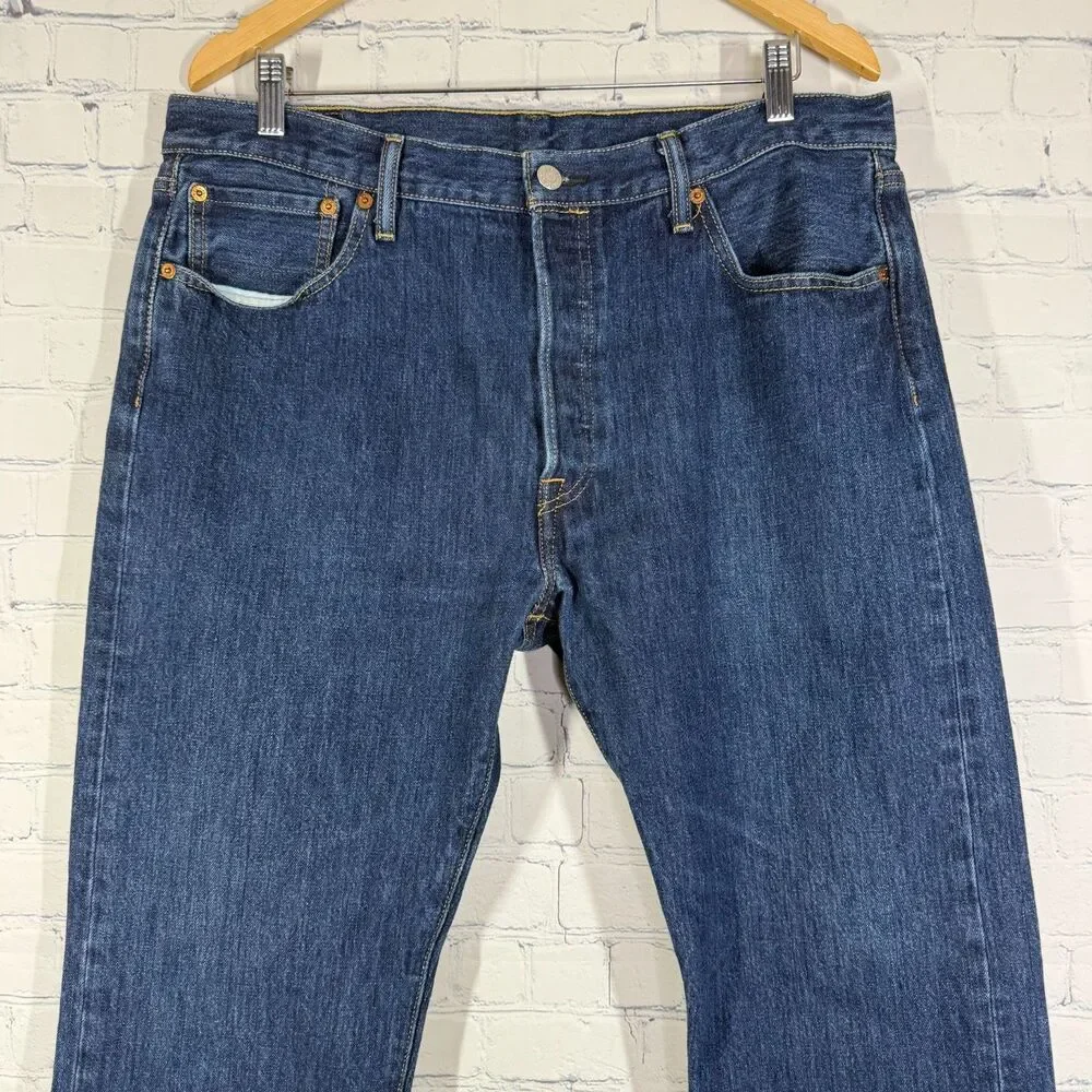 Levi’s 501 Jeans Mens 36x32 Button Fly Denim Blue Dark Wash Straight Leg Western